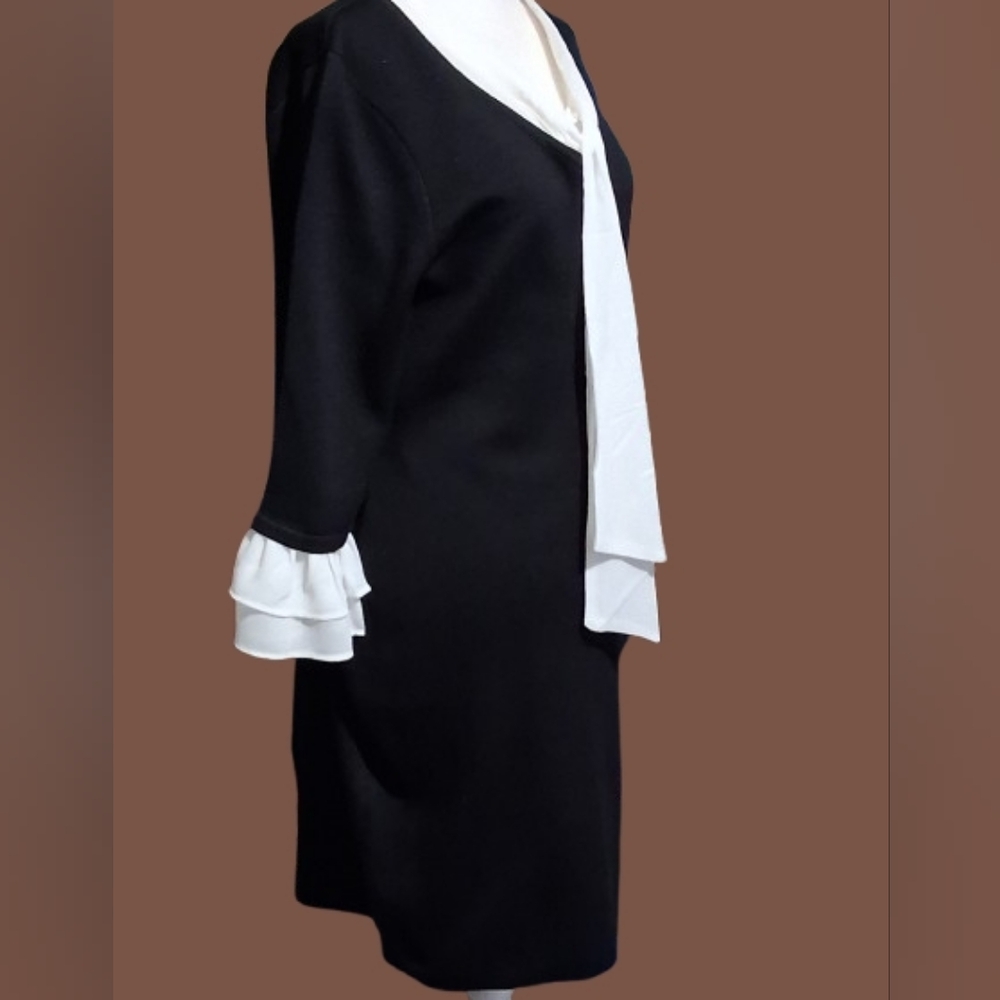 New "NWT" Nina Leonard Black Sweater Dress with White Cuff Details - Picture 4 of 9